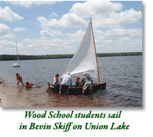 Wood School students sail in Bevin Skiff on Union Lake
