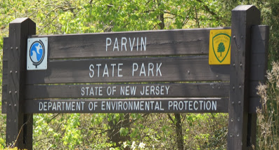 Parvin State Park sign