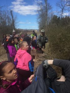 Students study on the trail.