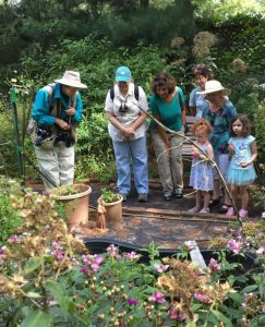 Pat Sutton on the left leading a wildlife garden tour at her home